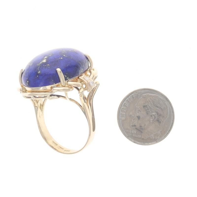 Yellow Gold Lapis Lazuli & Diamond Ring - 14k Oval Cabochon For Sale 1