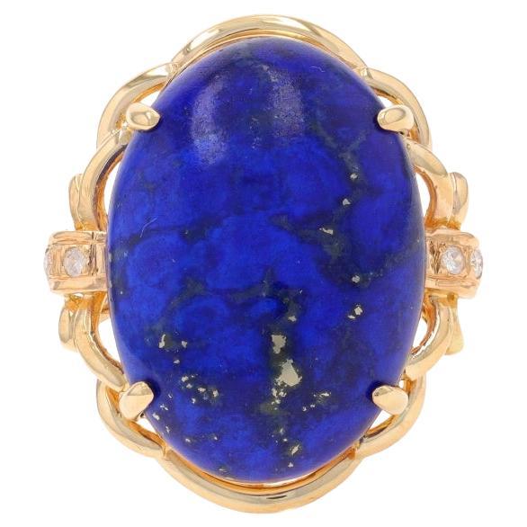 Yellow Gold Lapis Lazuli & Diamond Ring - 14k Oval Cabochon