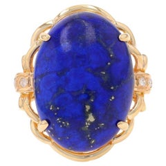 Yellow Gold Lapis Lazuli & Diamond Ring - 14k Oval Cabochon