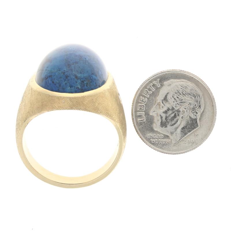 Yellow Gold Lapis Lazuli & Diamond Vintage Men's Ring - 14k Oval Cabochon Cut 2