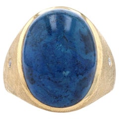 Yellow Gold Lapis Lazuli & Diamond Vintage Men's Ring - 14k Oval Cabochon Cut