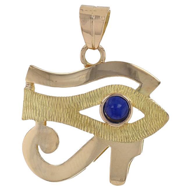 Yellow Gold Lapis Lazuli Eye of Horus Pendant -18k Egyptian Mythology Protection