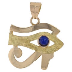 Yellow Gold Lapis Lazuli Eye of Horus Pendant -18k Egyptian Mythology Protection