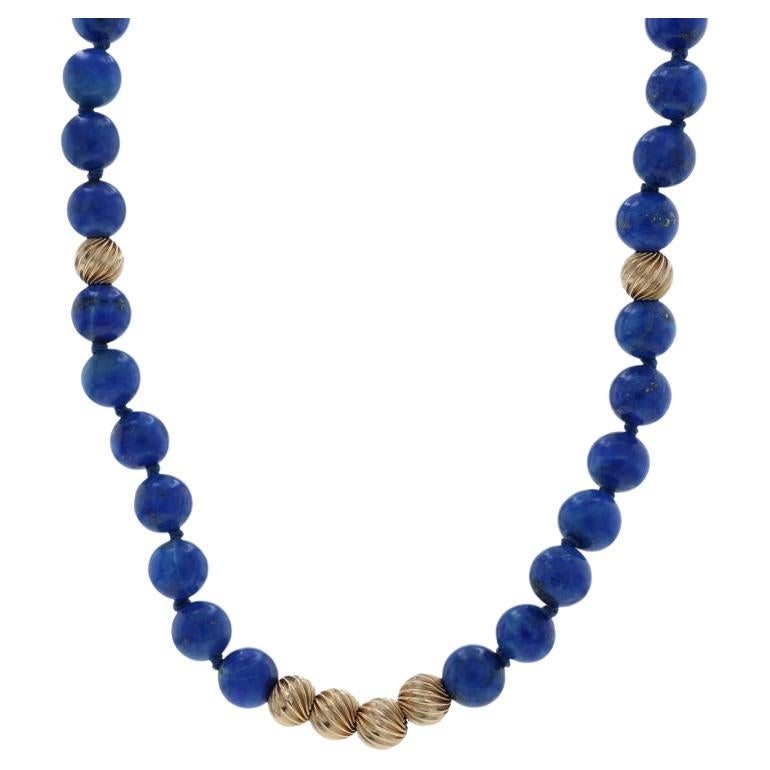 Collana in oro giallo con fili annodati di lapislazzuli da 28" - 14k