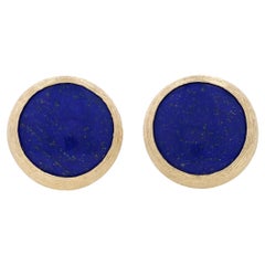 Gelbgold Lapislazuli Große Ohrstecker 18k gebürstete Kreise durchbohrt