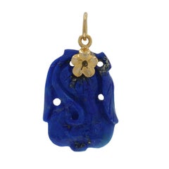 Yellow Gold Lapis Lazuli Pendant - 14k Carved Solitaire