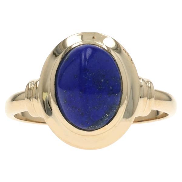 Yellow Gold Lapis Lazuli Solitaire Ring - 14k Cabochon For Sale