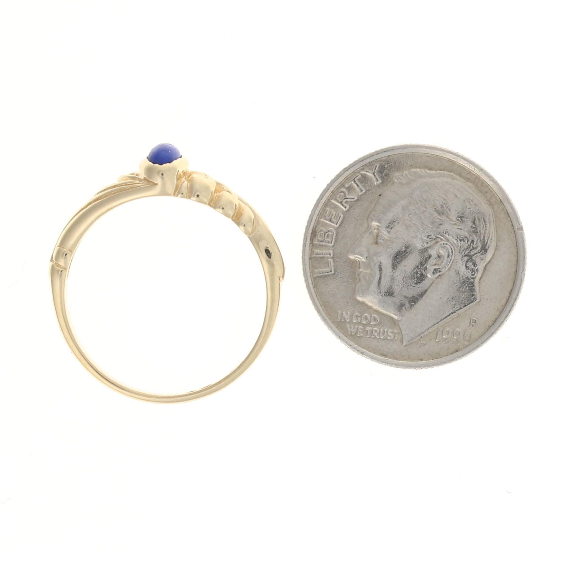 Women's or Men's Yellow Gold Lapis Lazuli Solitaire Ring, 14k