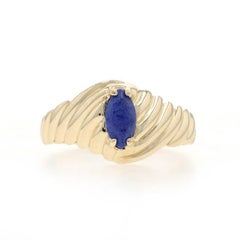 Yellow Gold Lapis Lazuli Solitaire Ring - 14k Marquise Cabochon