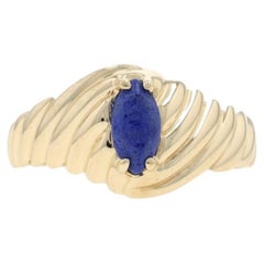 Yellow Gold Lapis Lazuli Solitaire Ring - 14k Marquise Cabochon
