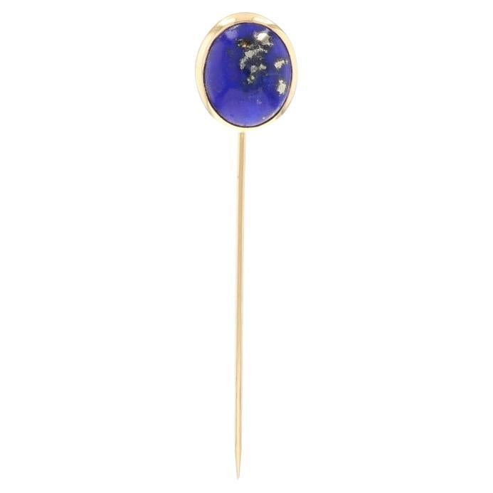 Stickpin aus Gelbgold mit Lapislazuli - 14k Oval Cabochon Lünette Set Solitär