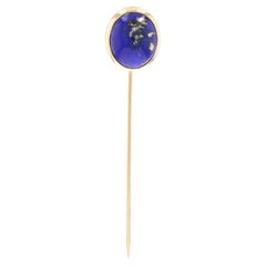 Épingle à bâtons solitaire en or jaune 14 carats avec cabochon ovale et lapis-lazuli