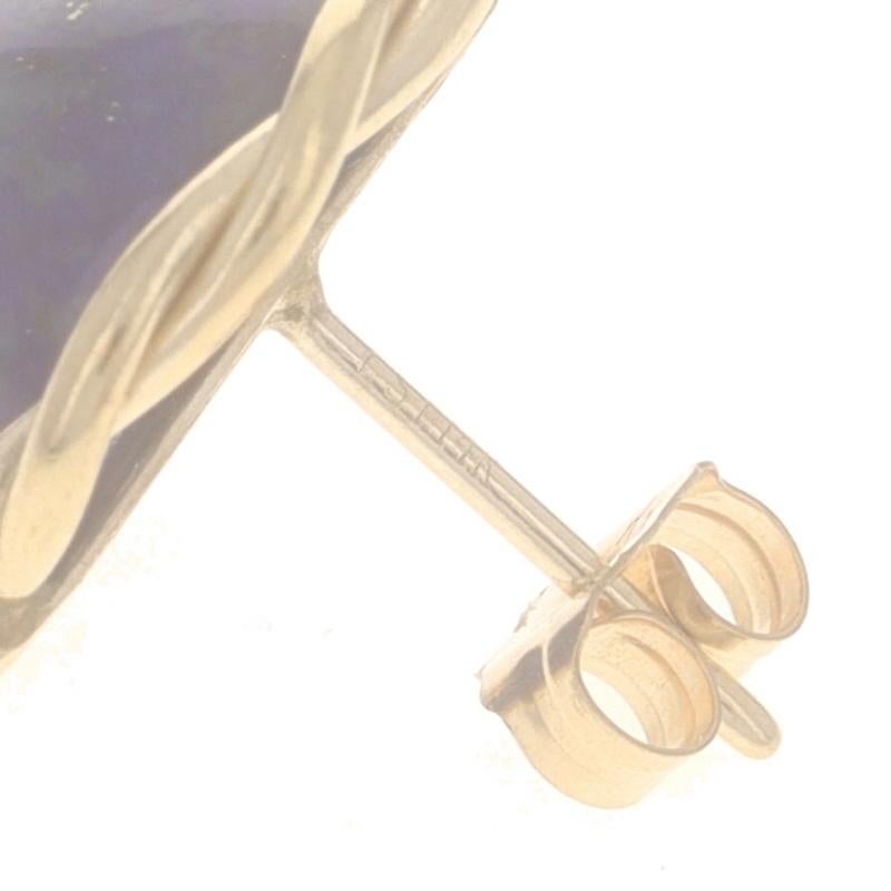 Boucles d'oreilles en or jaune Lapis Lazuli - 14k Cabochon Rond Corde Torsadée Pierced Pour femmes en vente