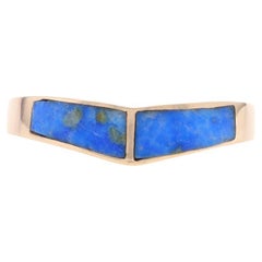 Or jaune Lapis Lazuli V Chevron Band - 14k Inlay Curved Ring Taille 7 3/4