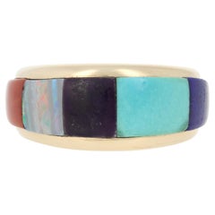 Anello in oro giallo con Lapis, Turchese, Sugilite, Opale e Corallo 14k Southwestern