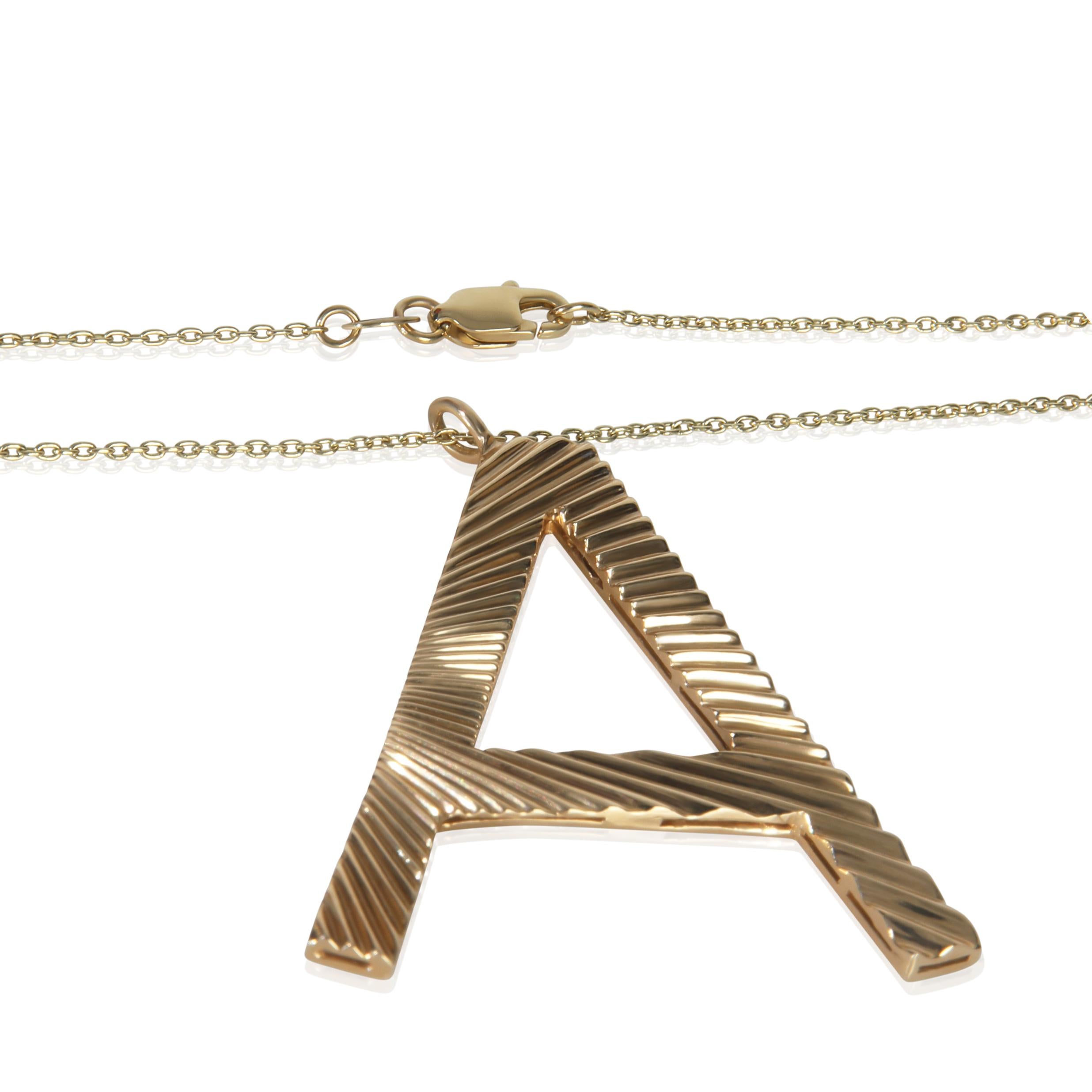 Yellow Gold  Large Fluted Initial A Pendant In Excellent Condition For Sale In New York, NY