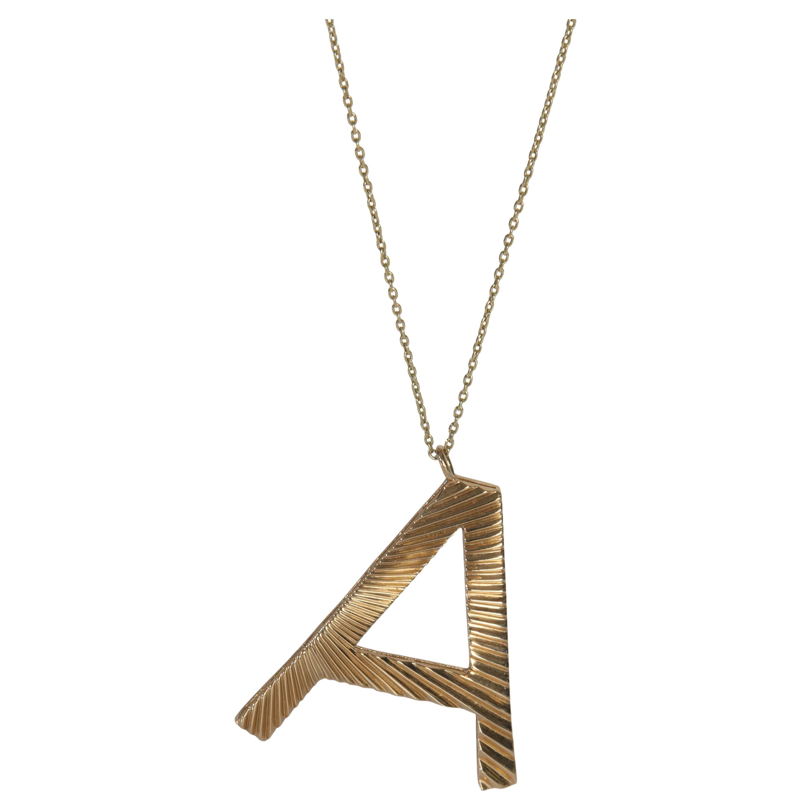 Yellow Gold  Large Fluted Initial A Pendant For Sale