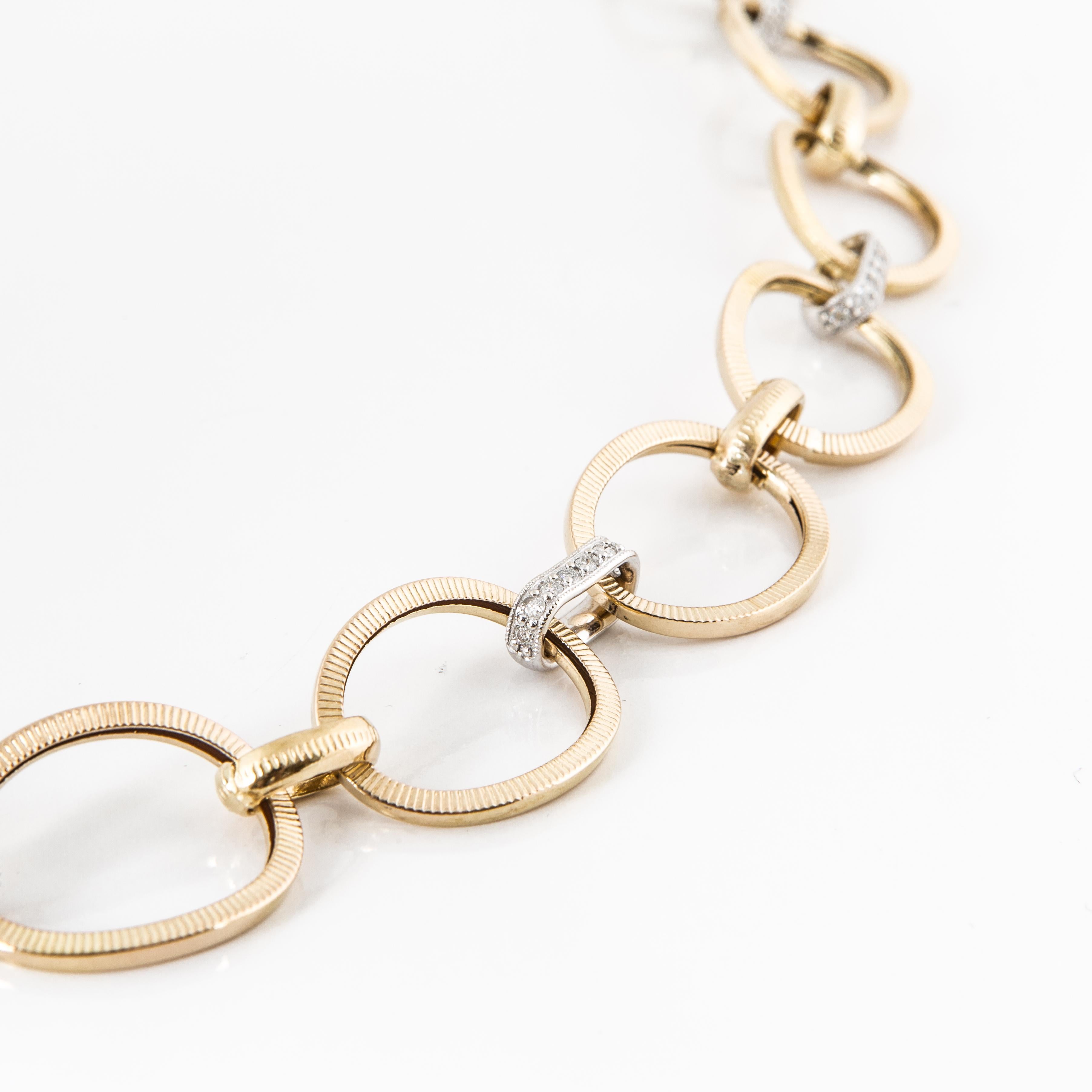 Round Cut Large Link Necklace in 18K Gold with Diamonds