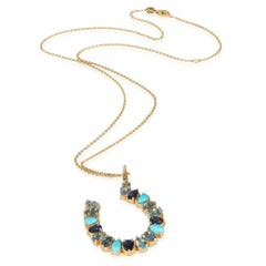 Yellow Gold  Large Mixed Blue Gemstone Horseshoe Pendant