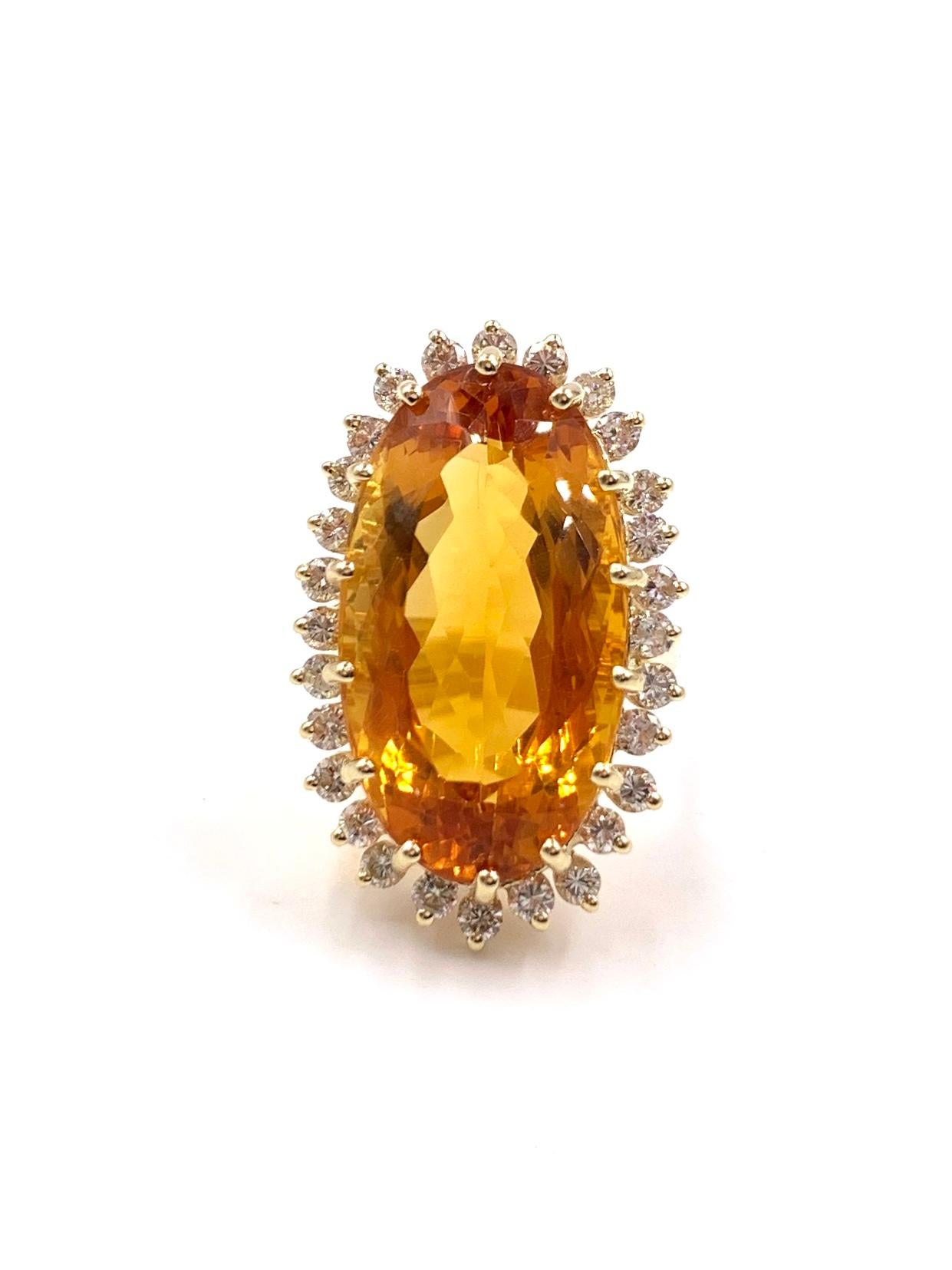 Women's Yellow Gold Large Oval Citrine and Diamond Cocktail Ring For Sale