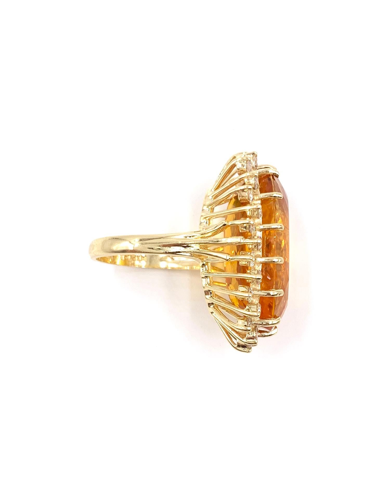 Yellow Gold Large Oval Citrine and Diamond Cocktail Ring For Sale 1