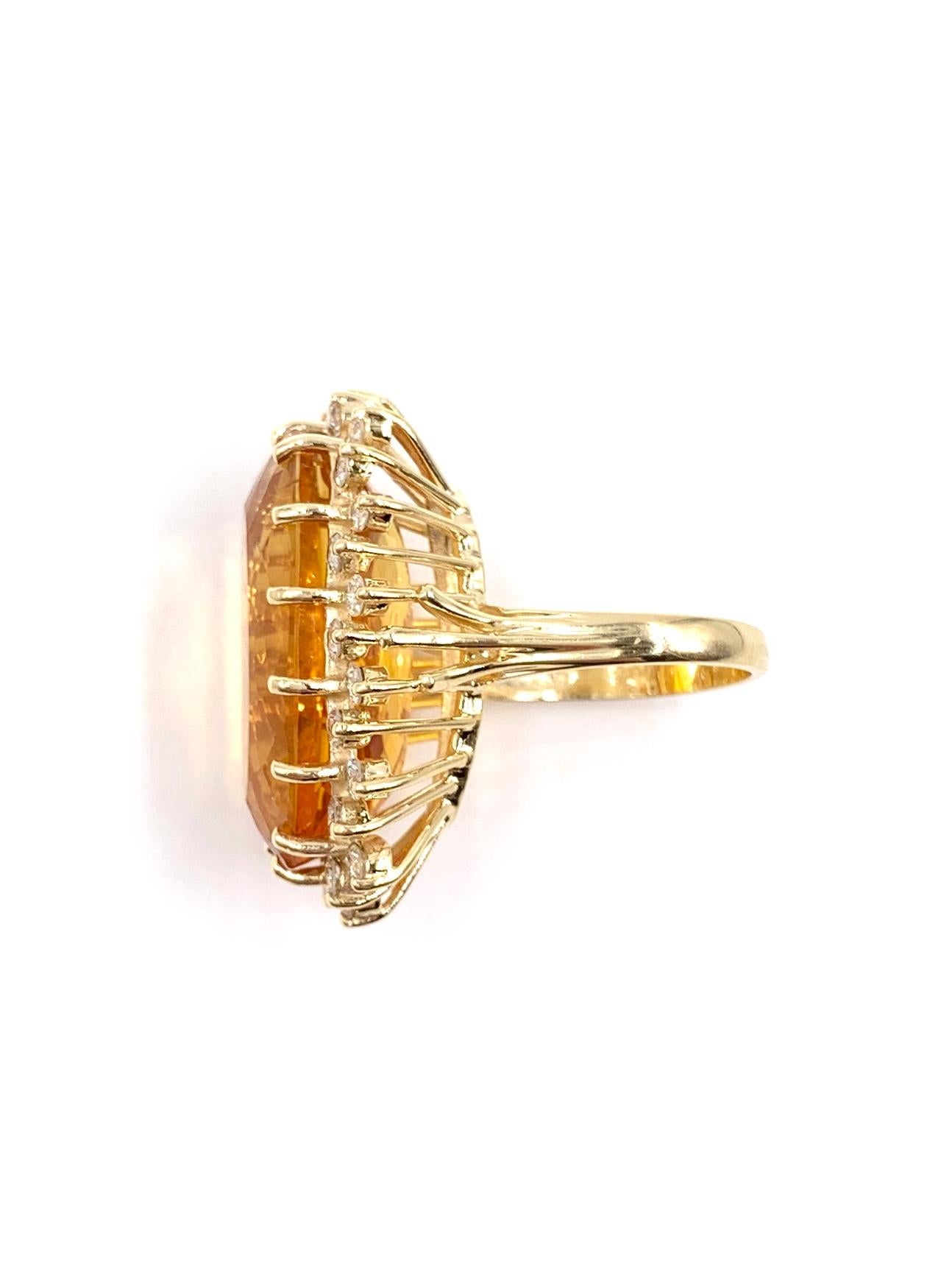 Yellow Gold Large Oval Citrine and Diamond Cocktail Ring For Sale 2