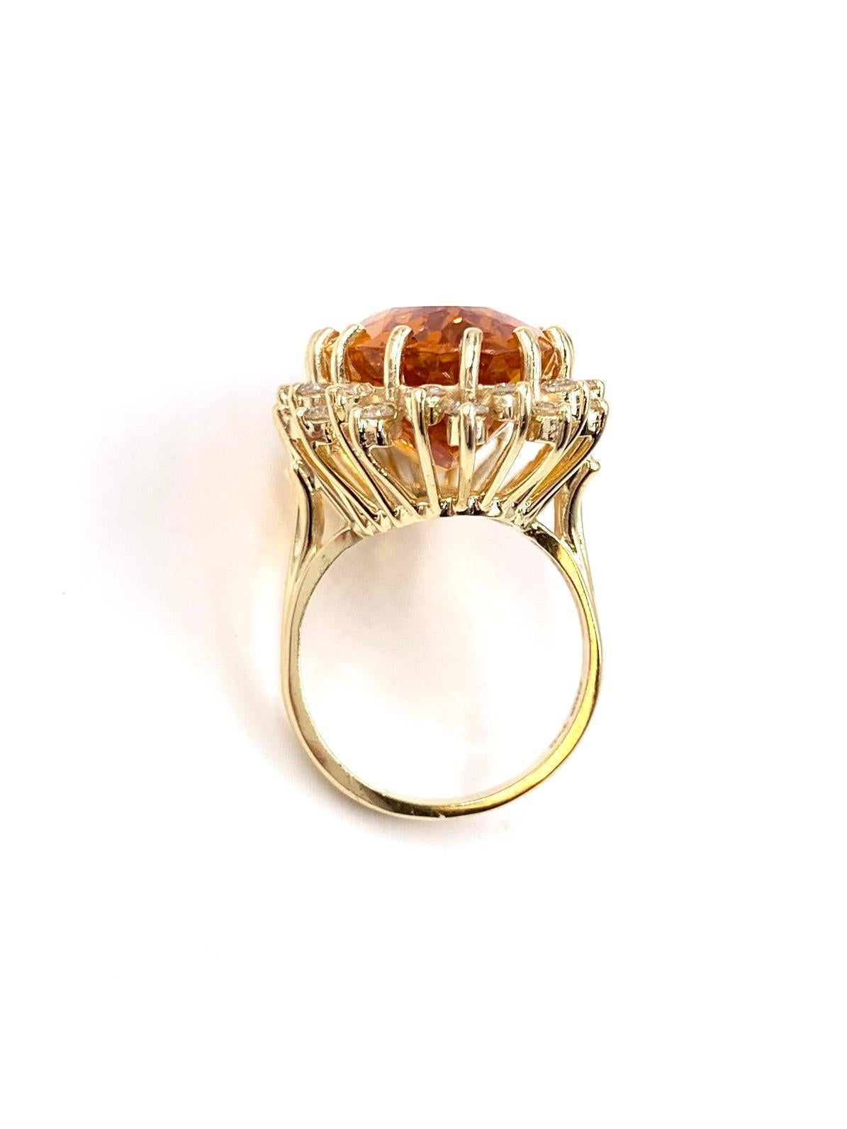 Yellow Gold Large Oval Citrine and Diamond Cocktail Ring For Sale 3