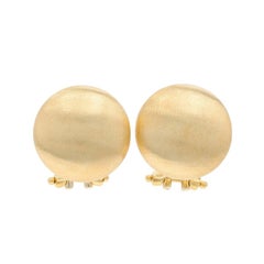 Yellow Gold Large Stud Brushed Finish Earrings 18k Circle Pierced