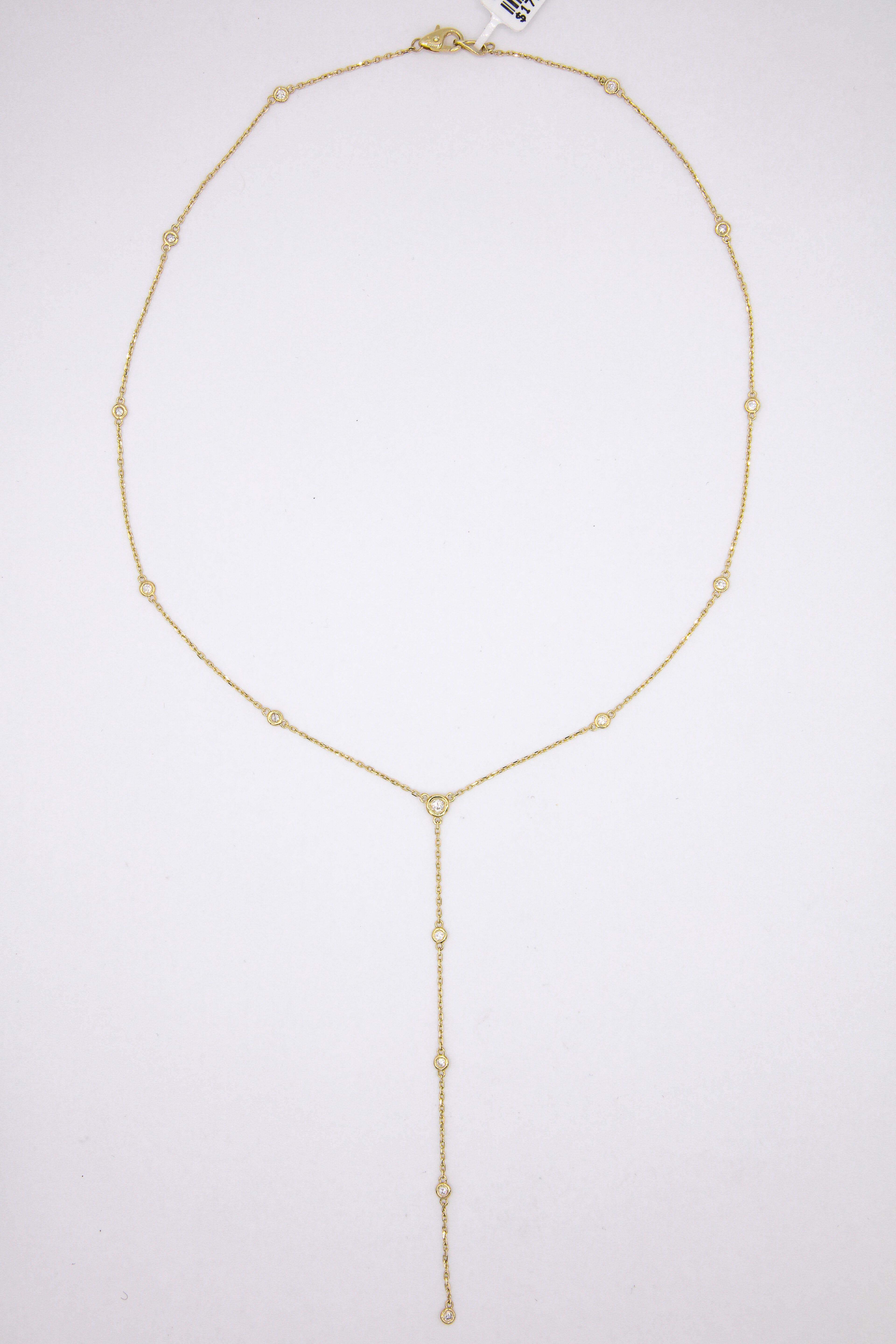 Contemporary Yellow Gold Lariat Diamond Necklace 0.55 Carat