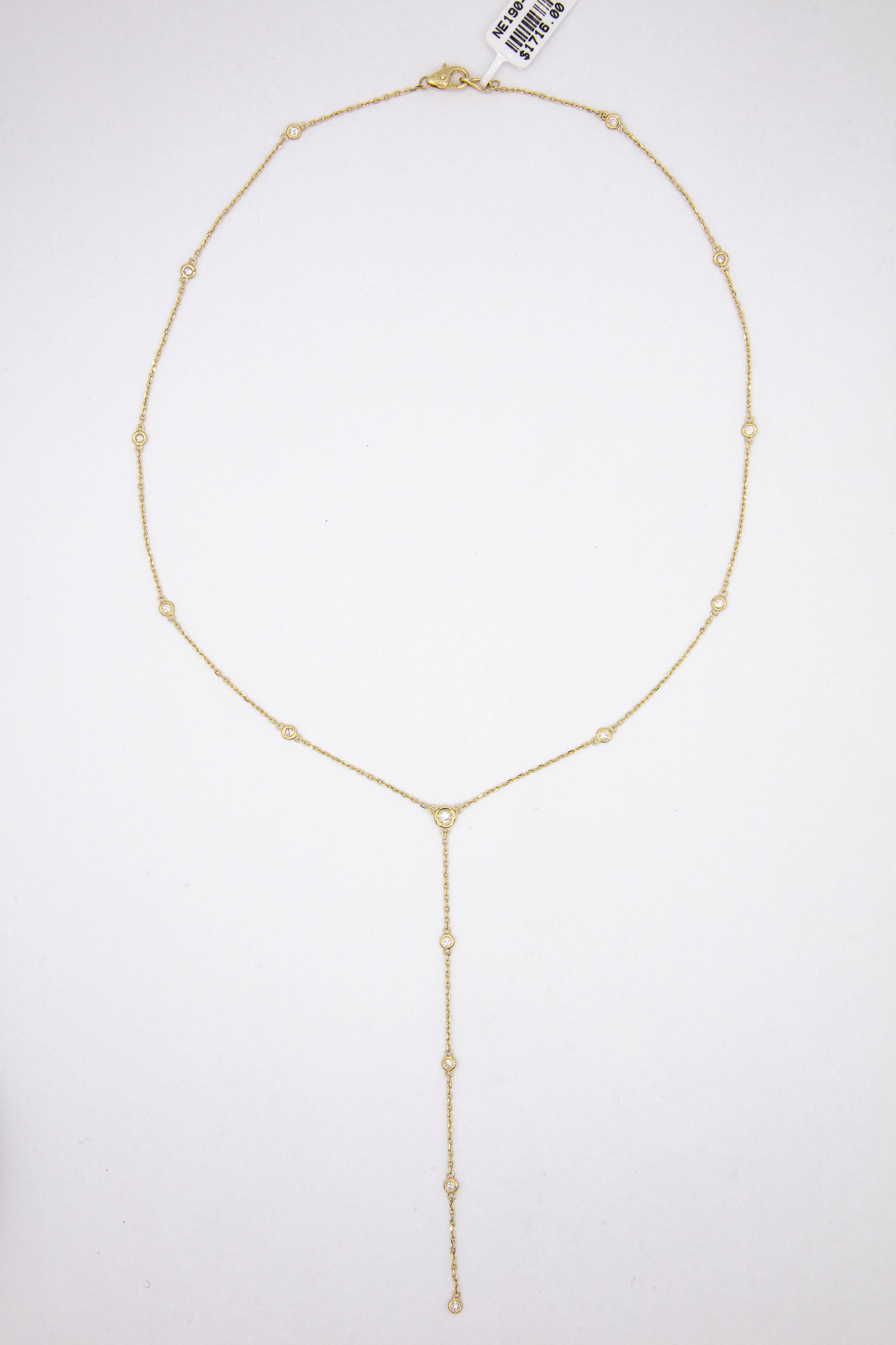 Gelbgold Lariat-Diamant-Halskette 0,55 Karat (Rundschliff)