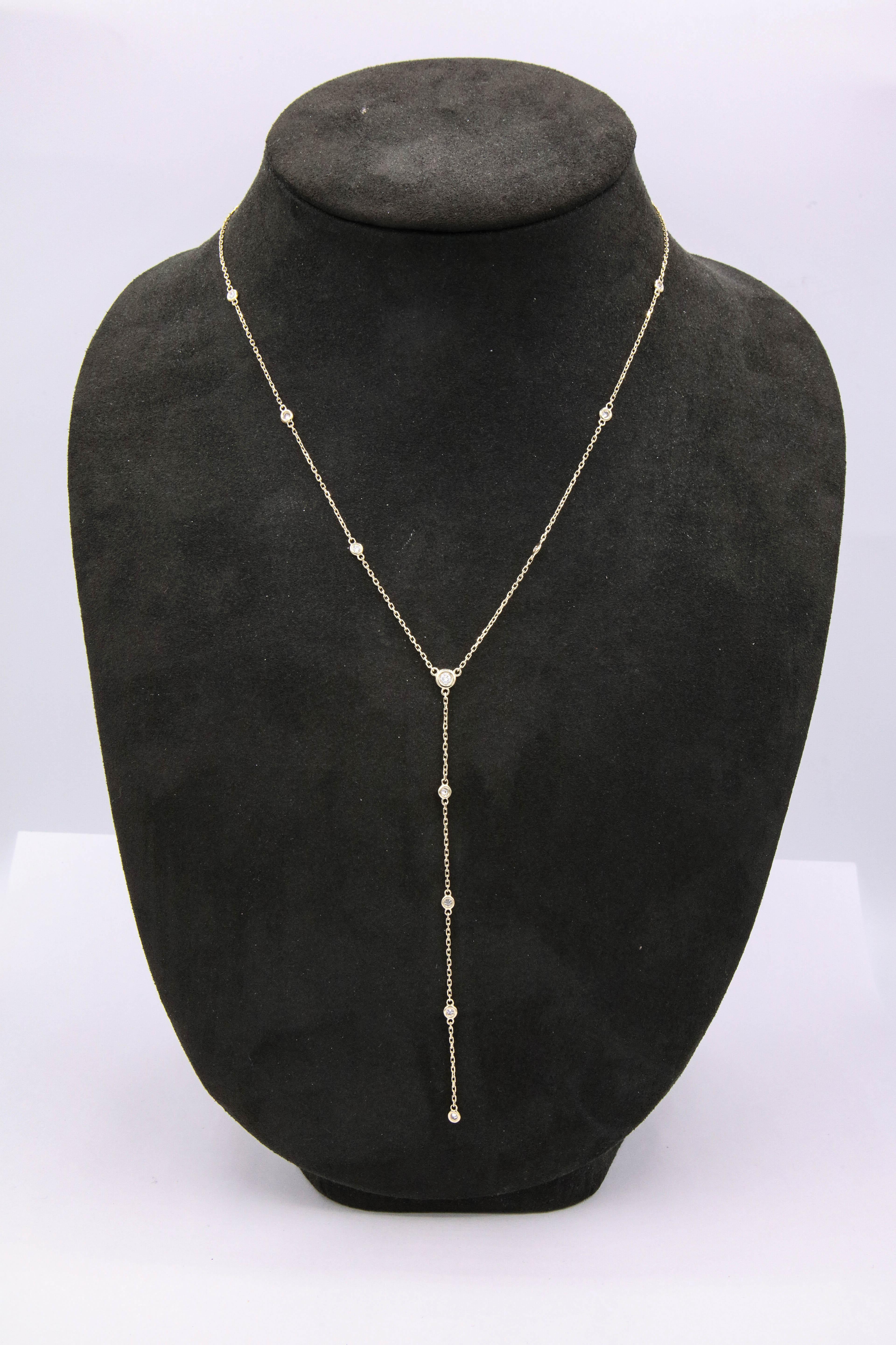 Yellow Gold Lariat Diamond Necklace 0.55 Carat In New Condition In New York, NY