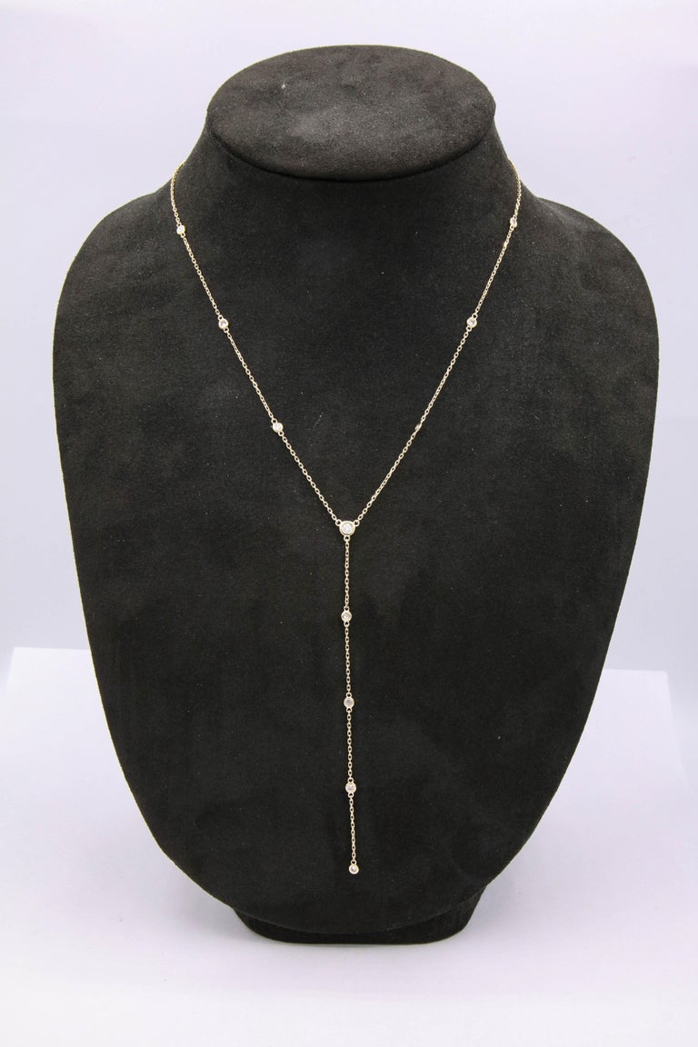 Yellow Gold Lariat Diamond Necklace 0.55 Carat For Sale at 1stDibs