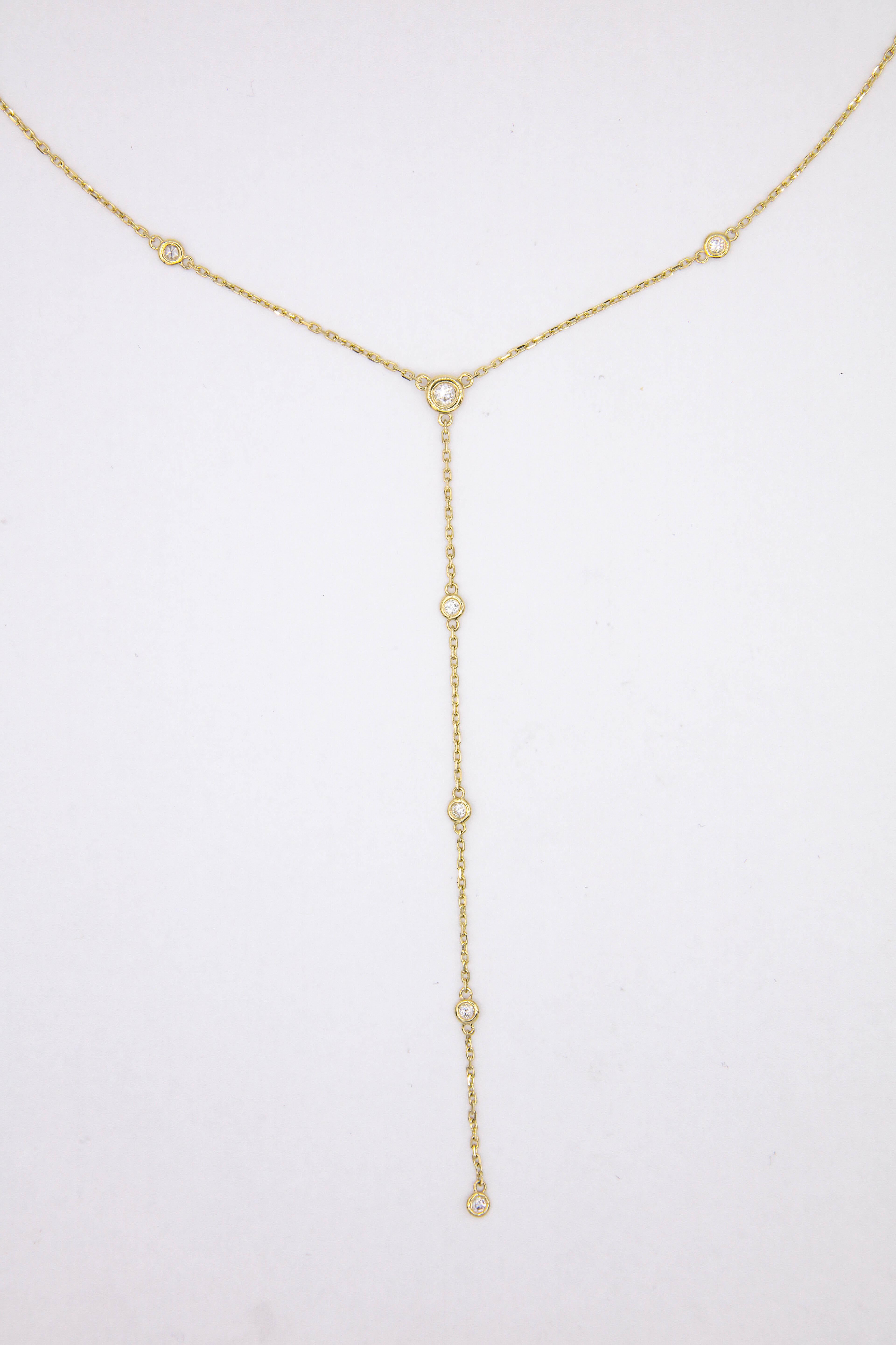 Women's Yellow Gold Lariat Diamond Necklace 0.55 Carat