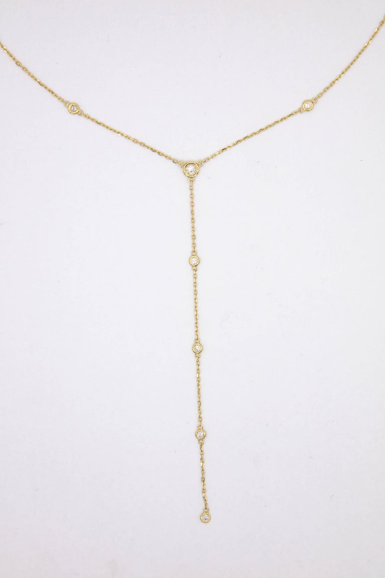 Yellow Gold Lariat Diamond Necklace 0.55 Carat For Sale at 1stDibs