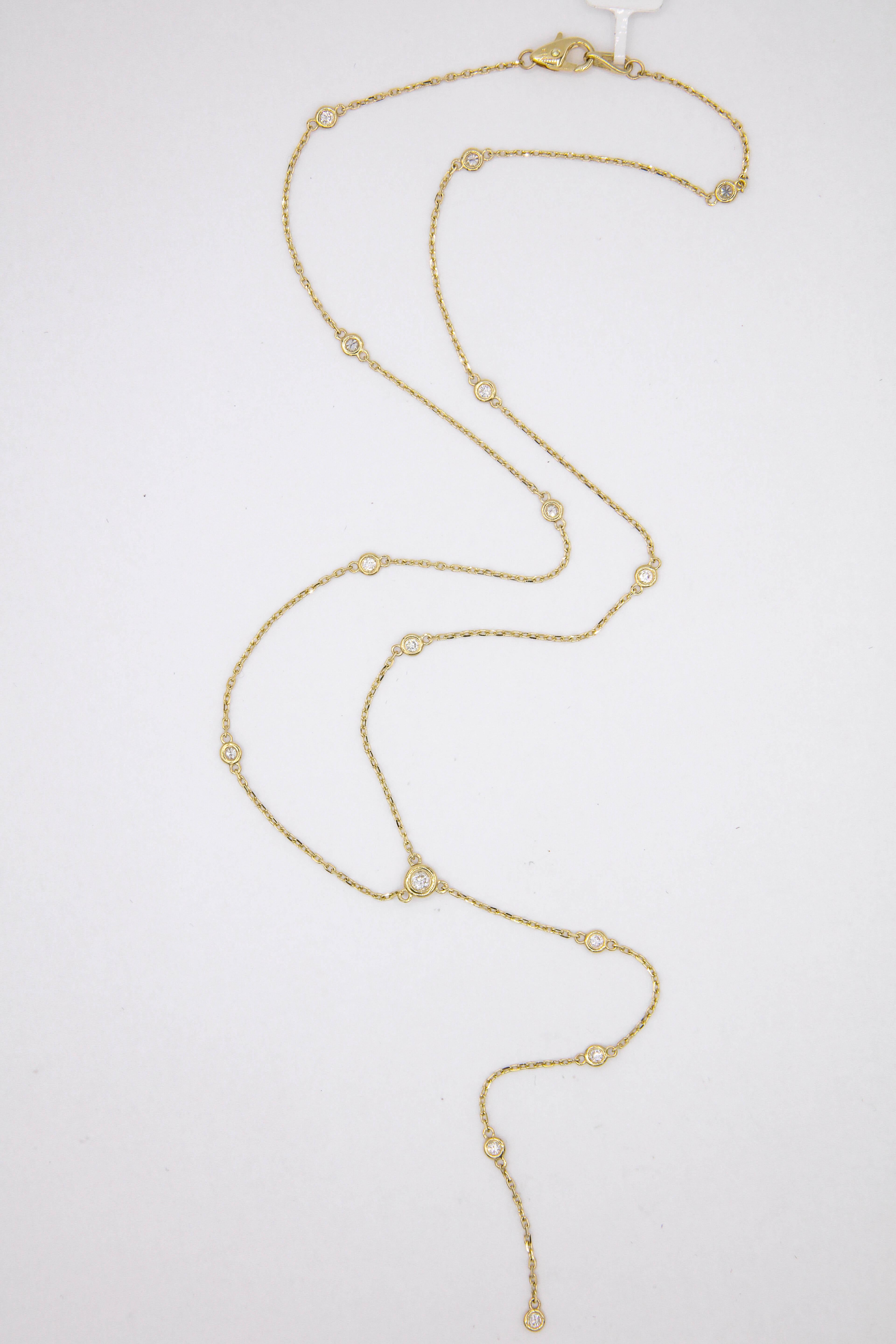 Yellow Gold Lariat Diamond Necklace 0.55 Carat 1