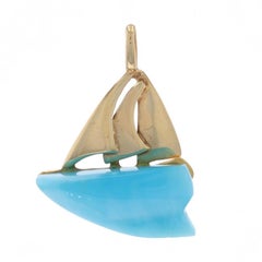 Yellow Gold Larimar Sailboat Pendant 14k Carved Schooner