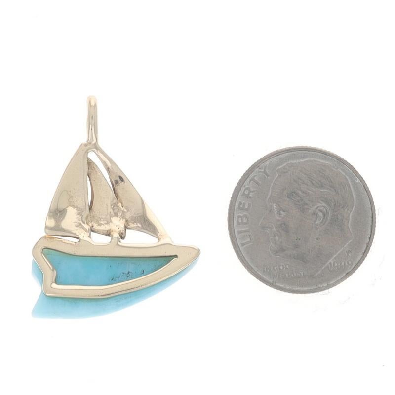 Gelbgold Larimar Segelboot Anhänger 14k geschnitzt Schooner im Zustand „Hervorragend“ im Angebot in Greensboro, NC
