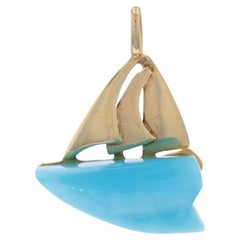 Ciondolo a forma di barca a vela in oro giallo Larimar 14k Schooner intagliato