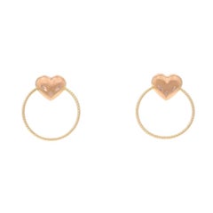Yellow Gold Lasso Heart Stud Earrings 14k Circle Pierced