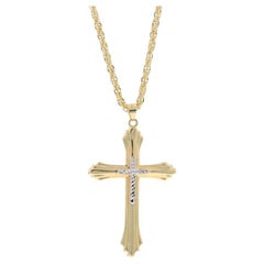 Collana con ciondolo a croce in oro giallo da 18" - 10k Faith Textured