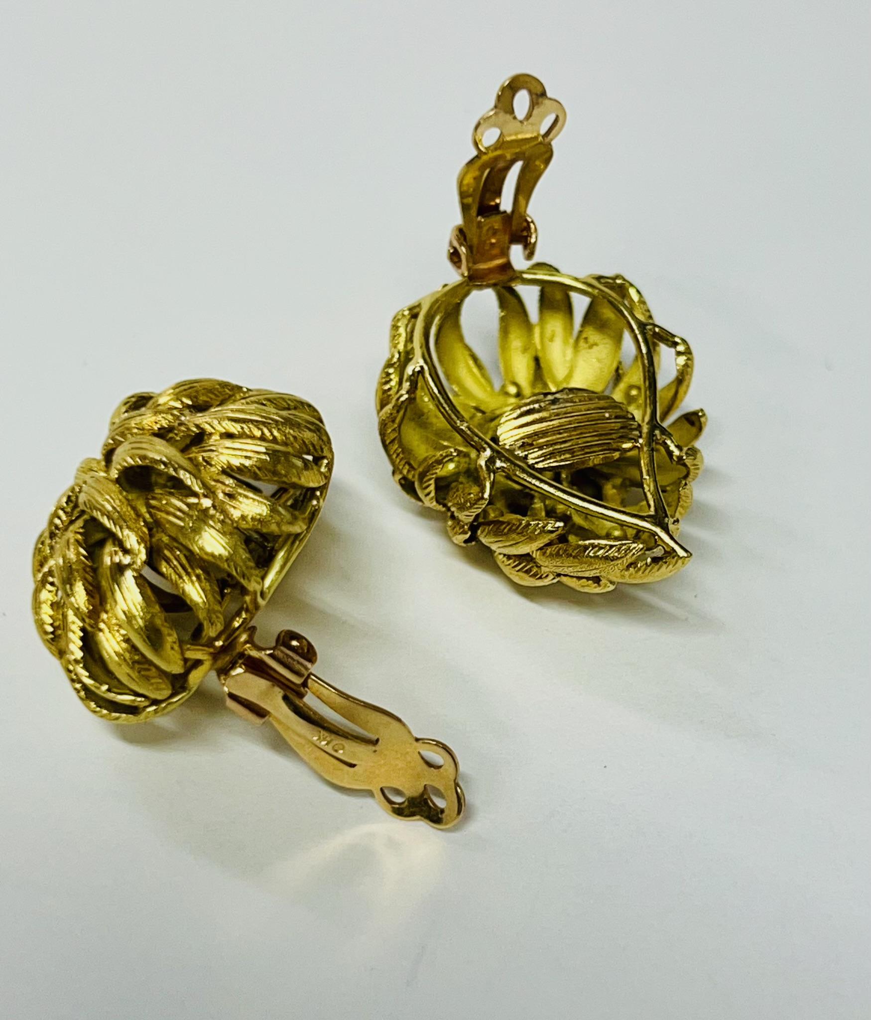 Gelbgold-Blatt-Cluster-Ohrringe mit Clip (Retro)