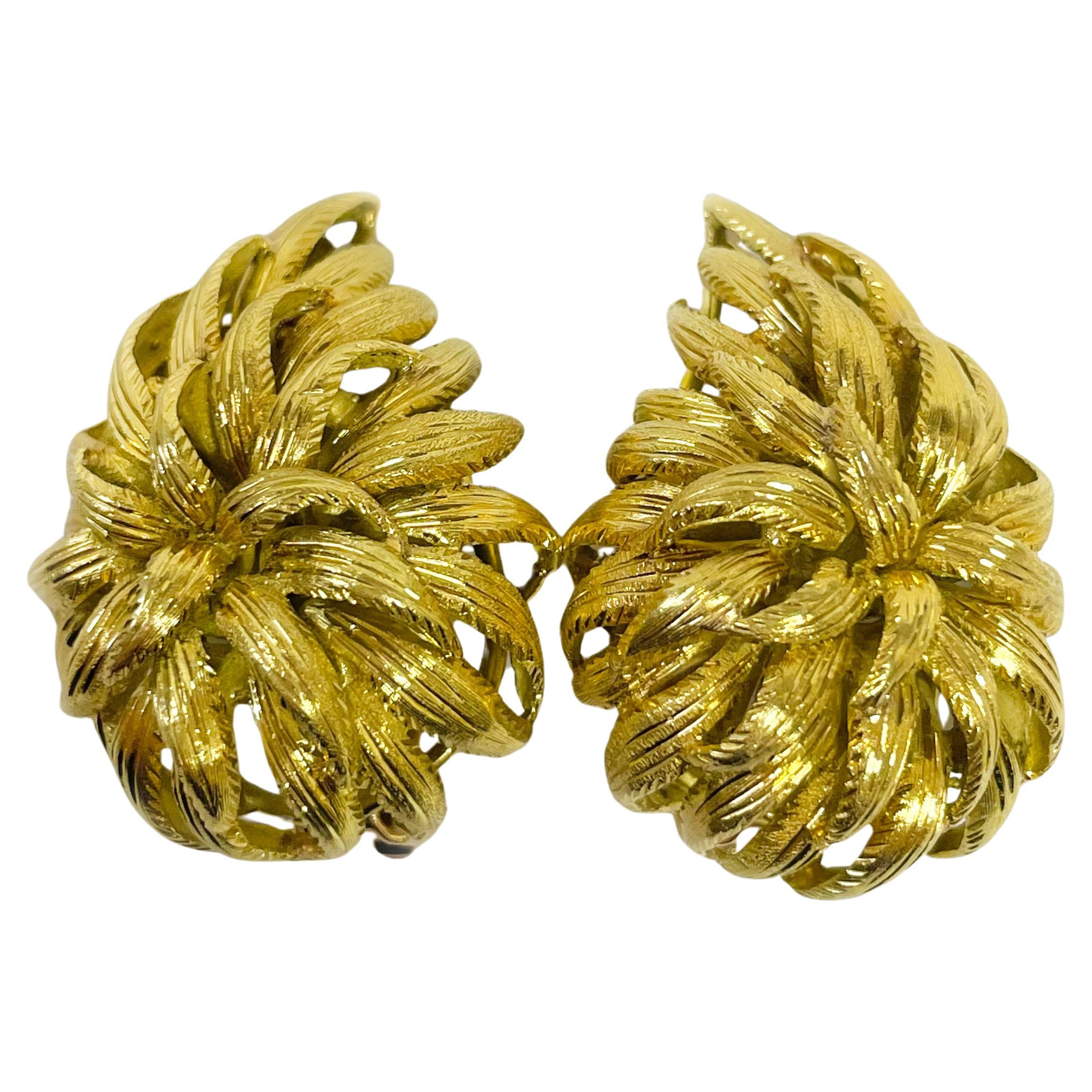 Gelbgold-Blatt-Cluster-Ohrringe mit Clip