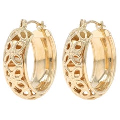 Yellow Gold Leaf Garland Hoop Earrings - 14k Pierced