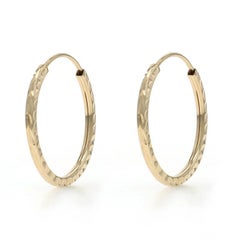 Yellow Gold Leaf Hoop Earrings - 14k Pierced
