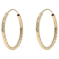 Yellow Gold Leaf Hoop Earrings - 14k Pierced