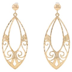 Yellow Gold Leaf Scroll Dangle Earrings - 14k Pierced