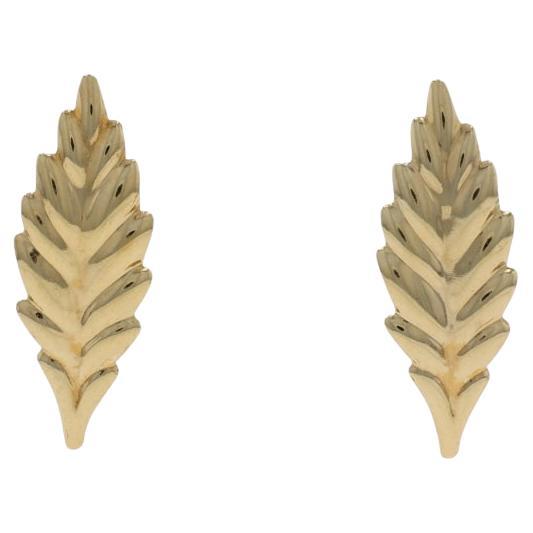 Boucles d'oreilles feuilles en or jaune 14 3/4" 14k Botanique percé en vente