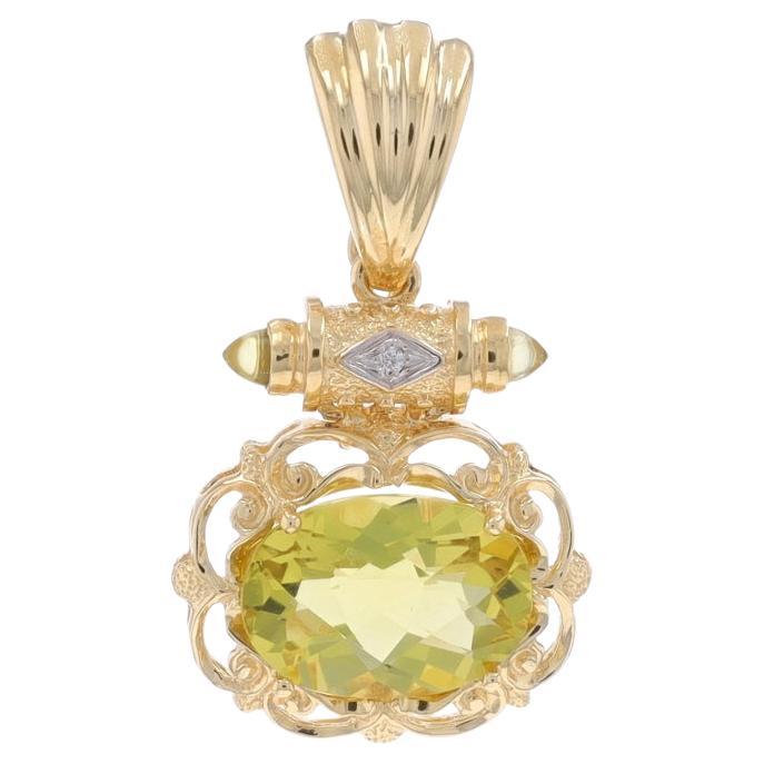 Gelbgold Zitronen Citrin Diamant Enhancer Anhänger -14k Oval Checkerboard 5,20ct im Angebot