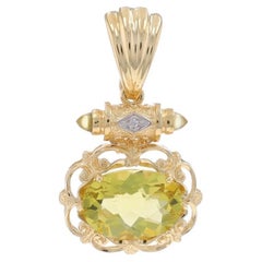 Gelbgold Zitronen Citrin Diamant Enhancer Anhänger -14k Oval Checkerboard 5,20ct