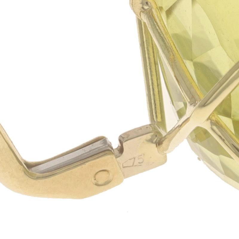 Women's Yellow Gold Lemon Lime Quartz Drop Earrings - 18k Oval 9.38ctw Pierced For Sale